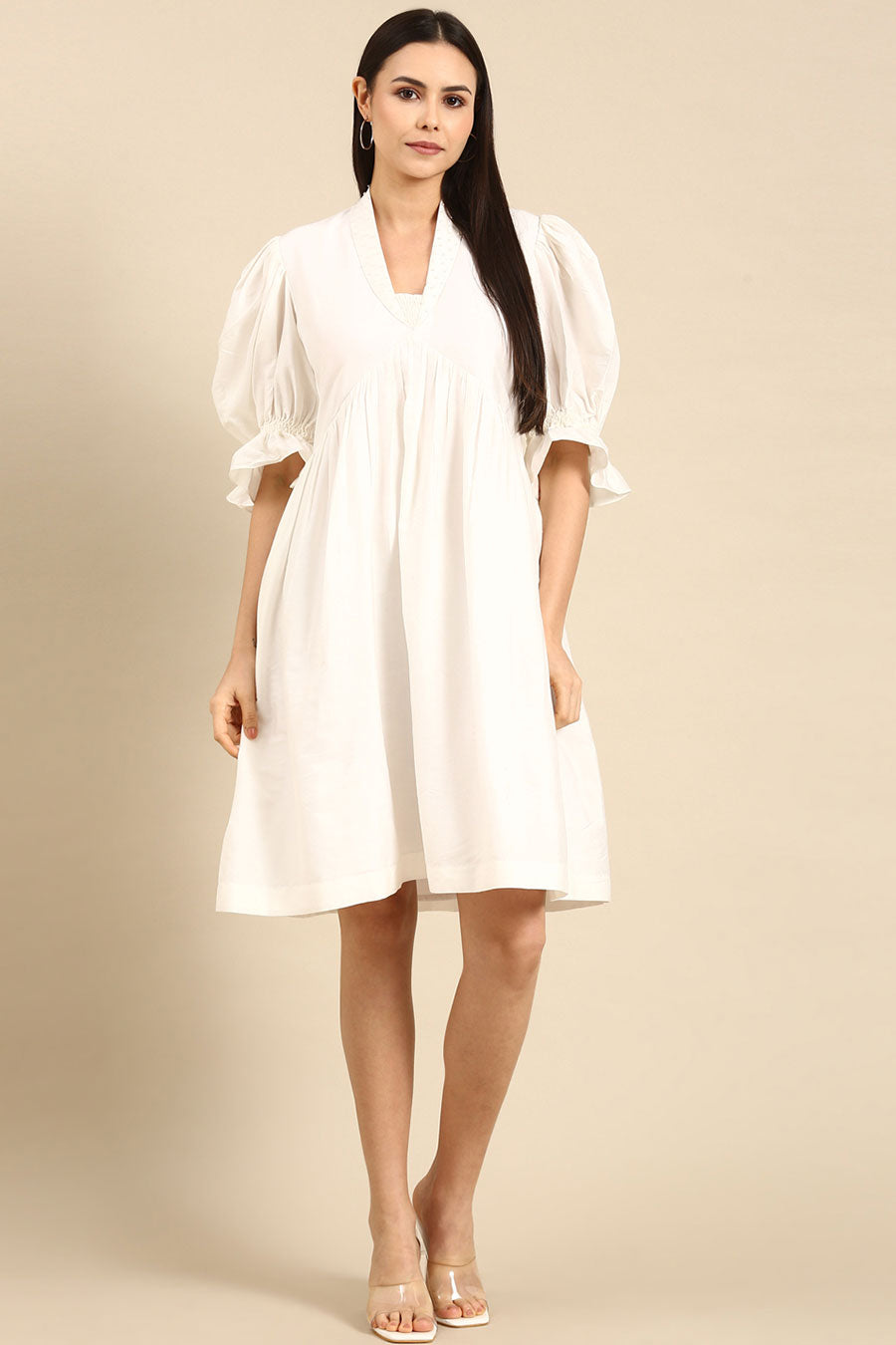 Ivory Cotton Silk Short Dress