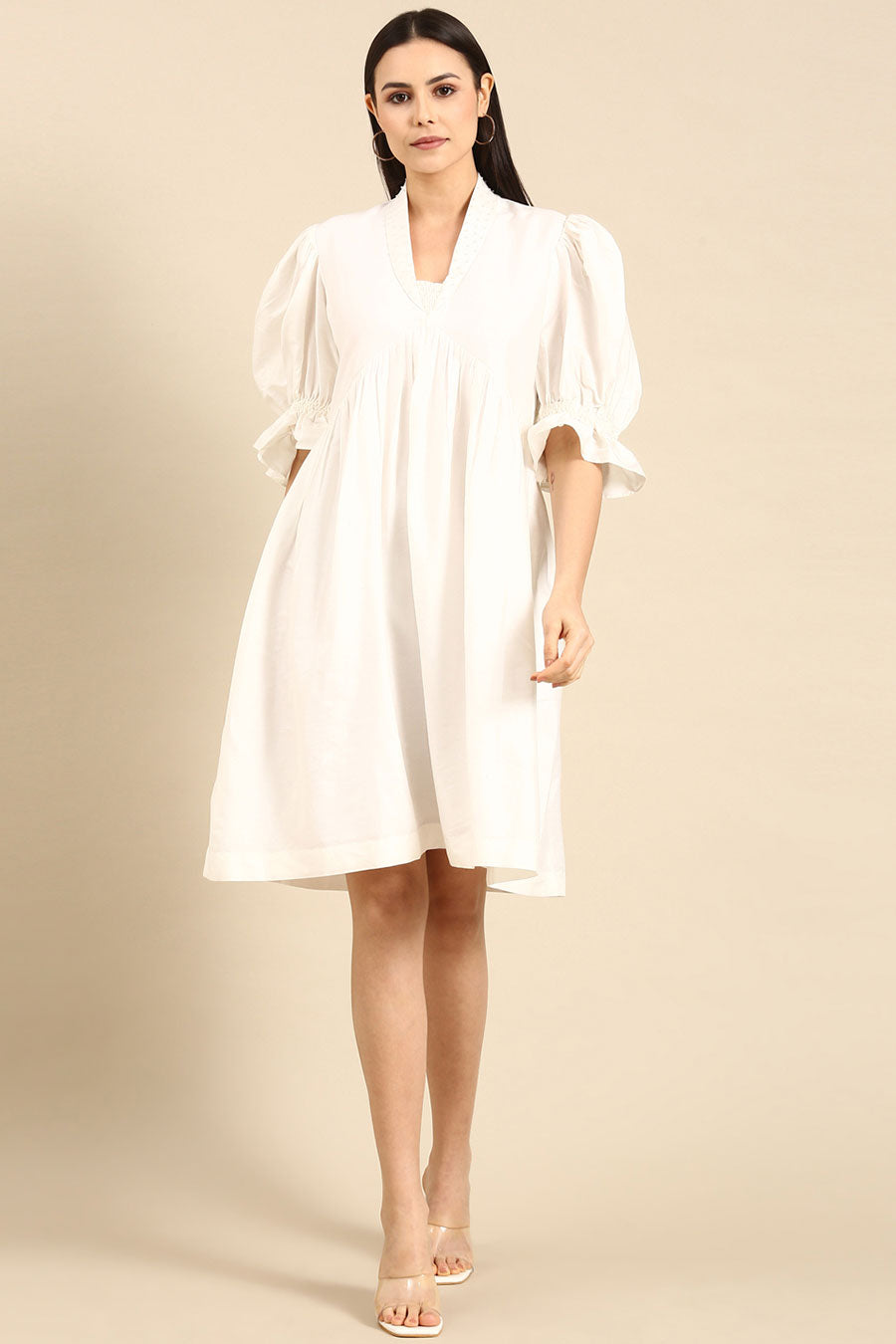 Ivory Cotton Silk Short Dress