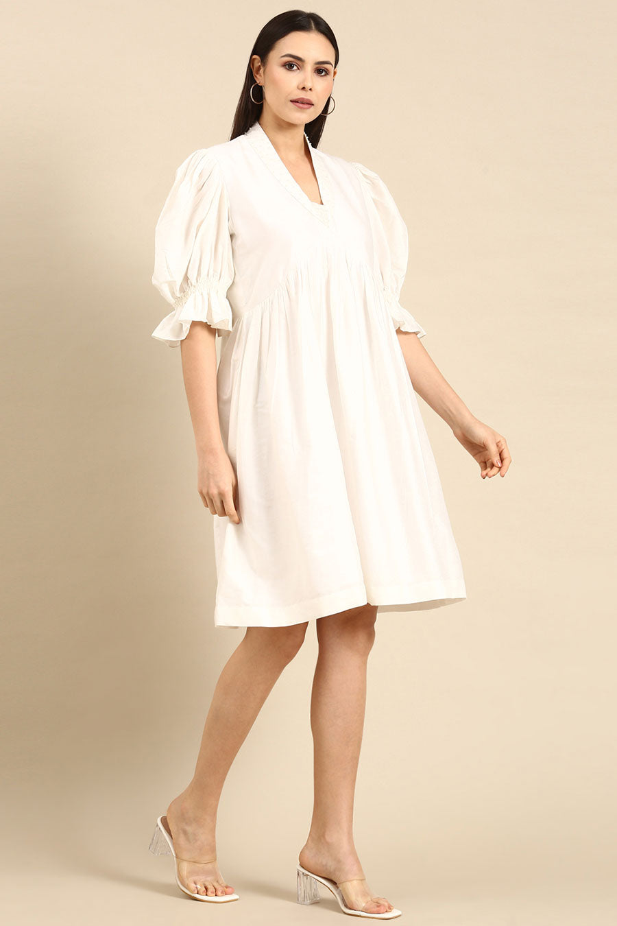 Ivory Cotton Silk Short Dress