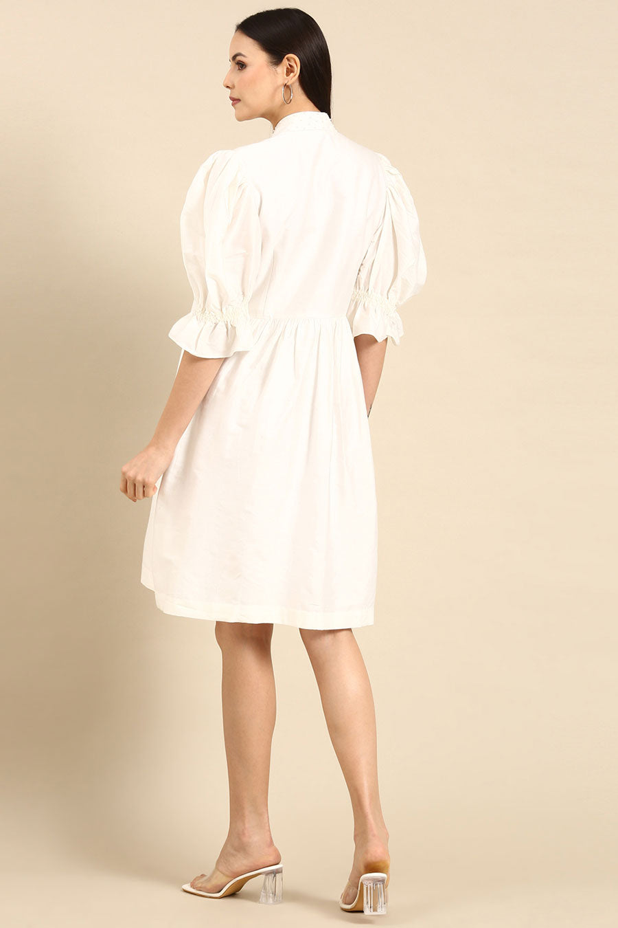 Ivory Cotton Silk Short Dress