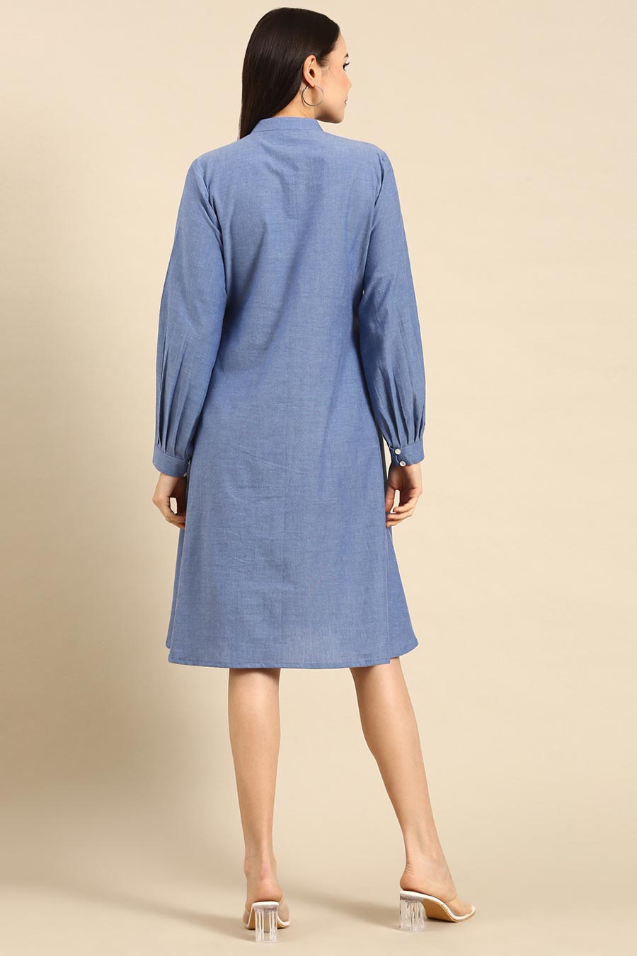 Denim Blue Cotton Smocked Dress