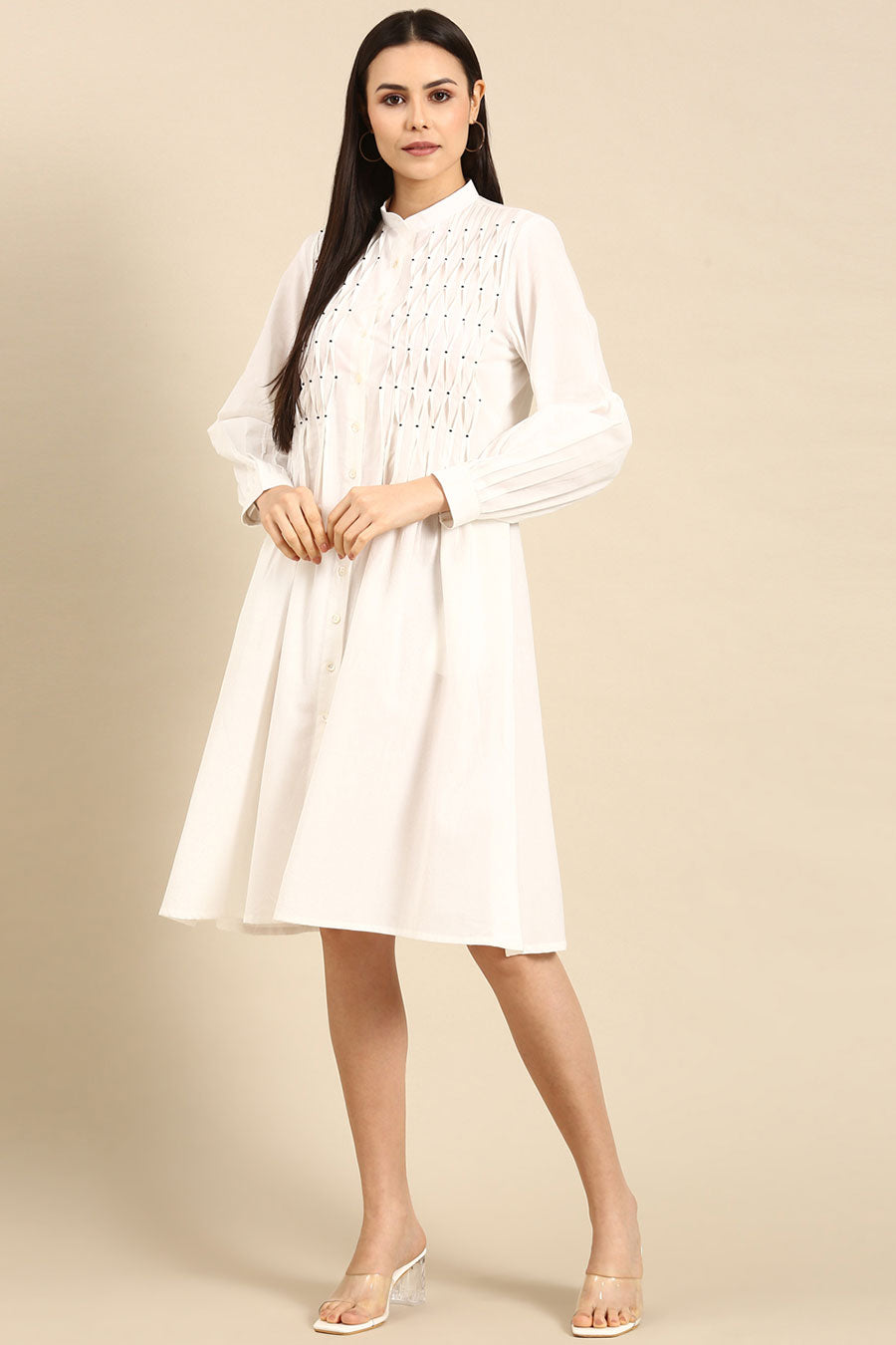 White Cotton Smocked Dress