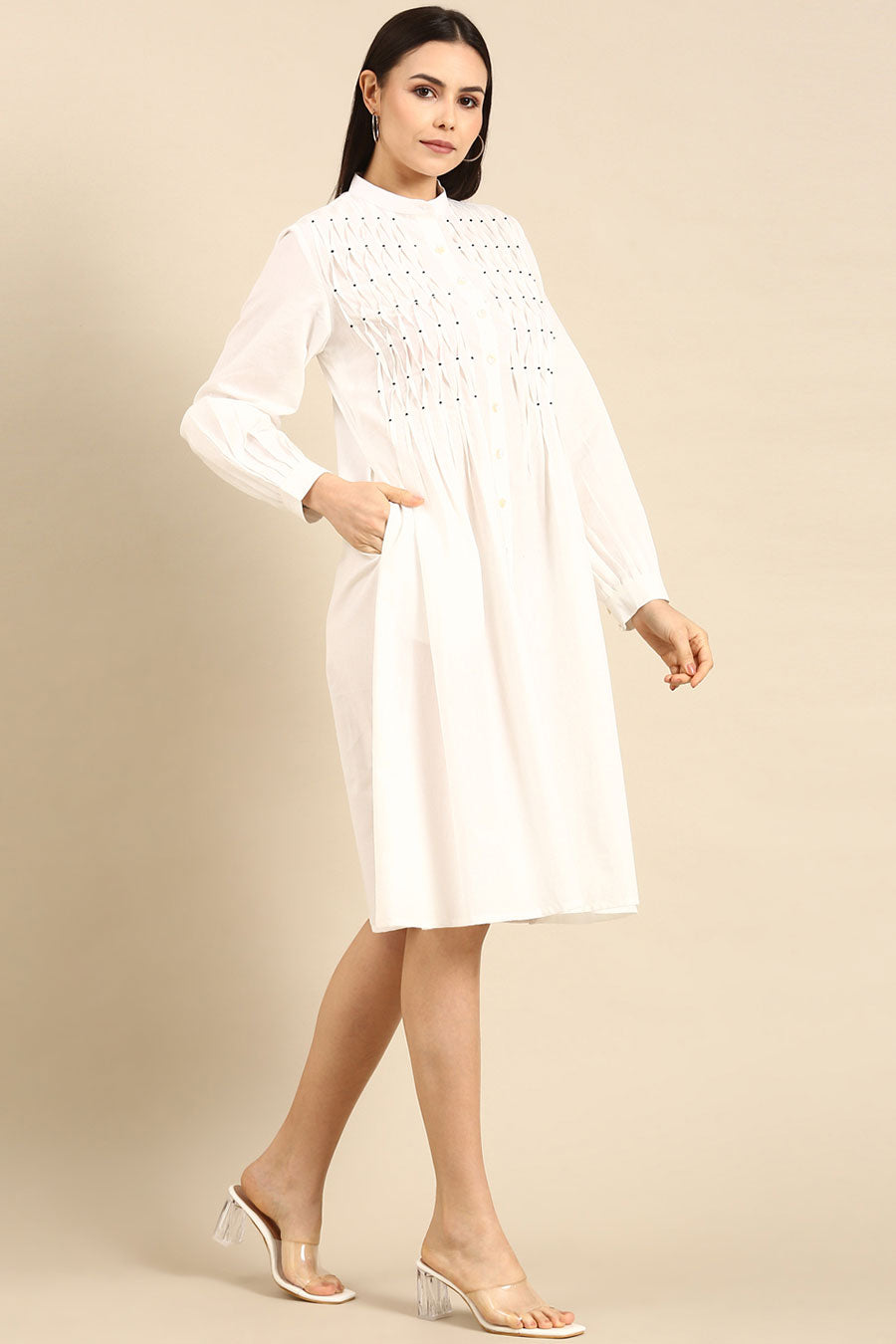 White Cotton Smocked Dress