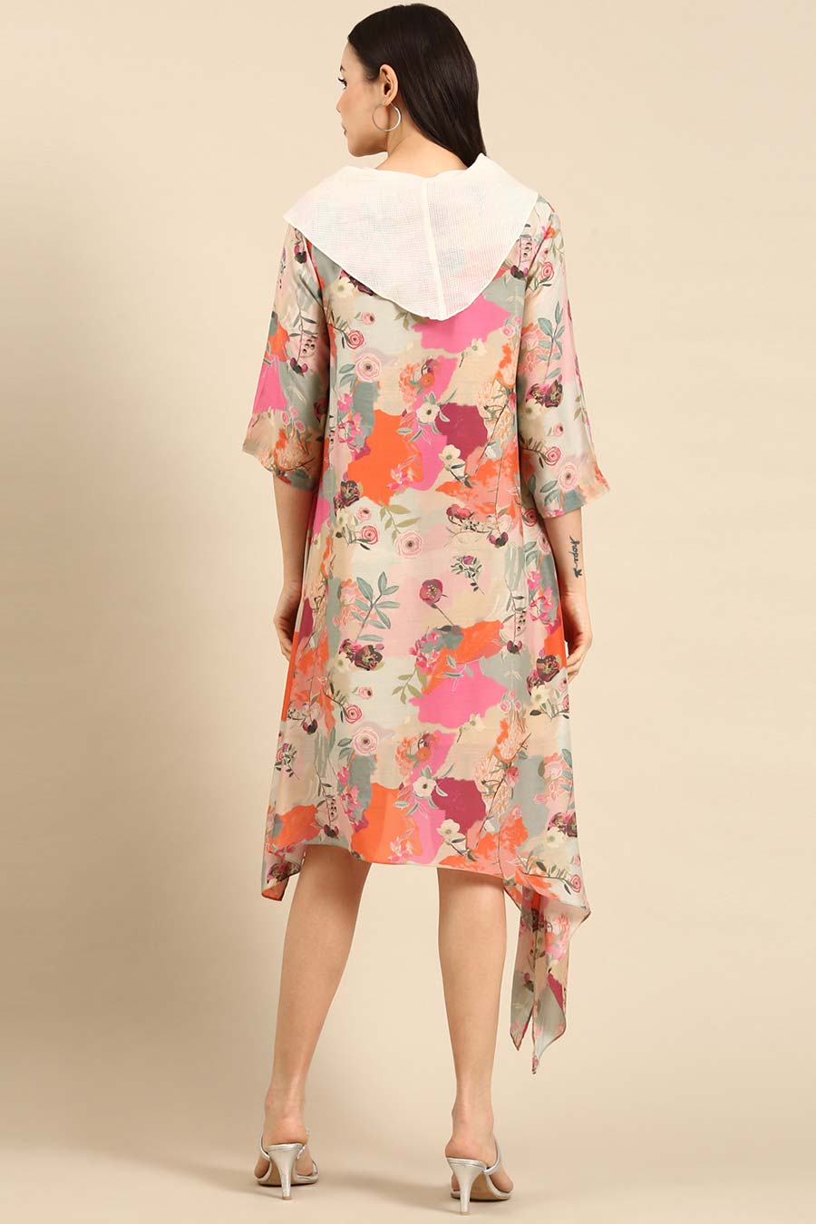 Pastel Printed Muslin Cowl Neck Dress