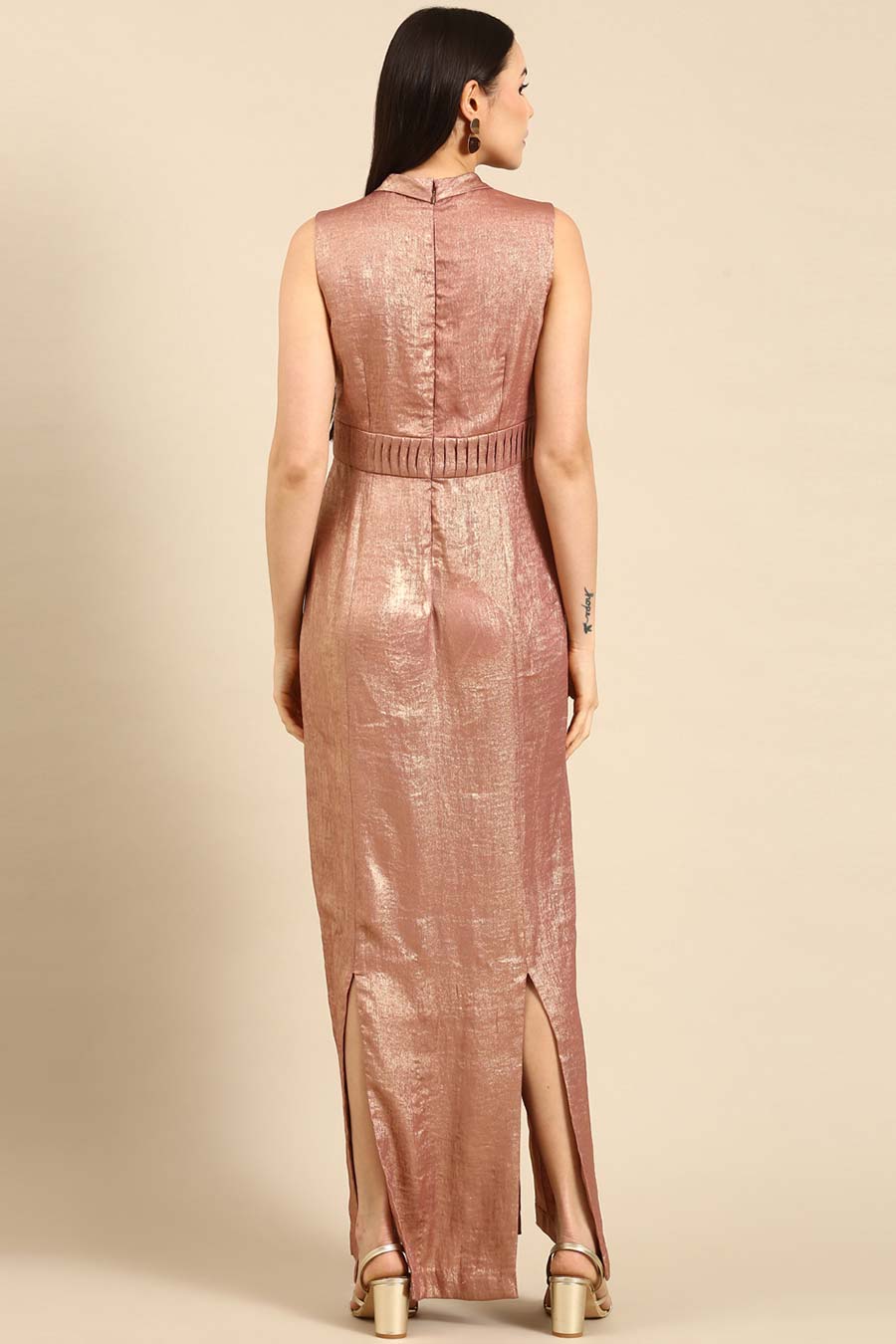 Pink Gold Foil Print Gown Dress