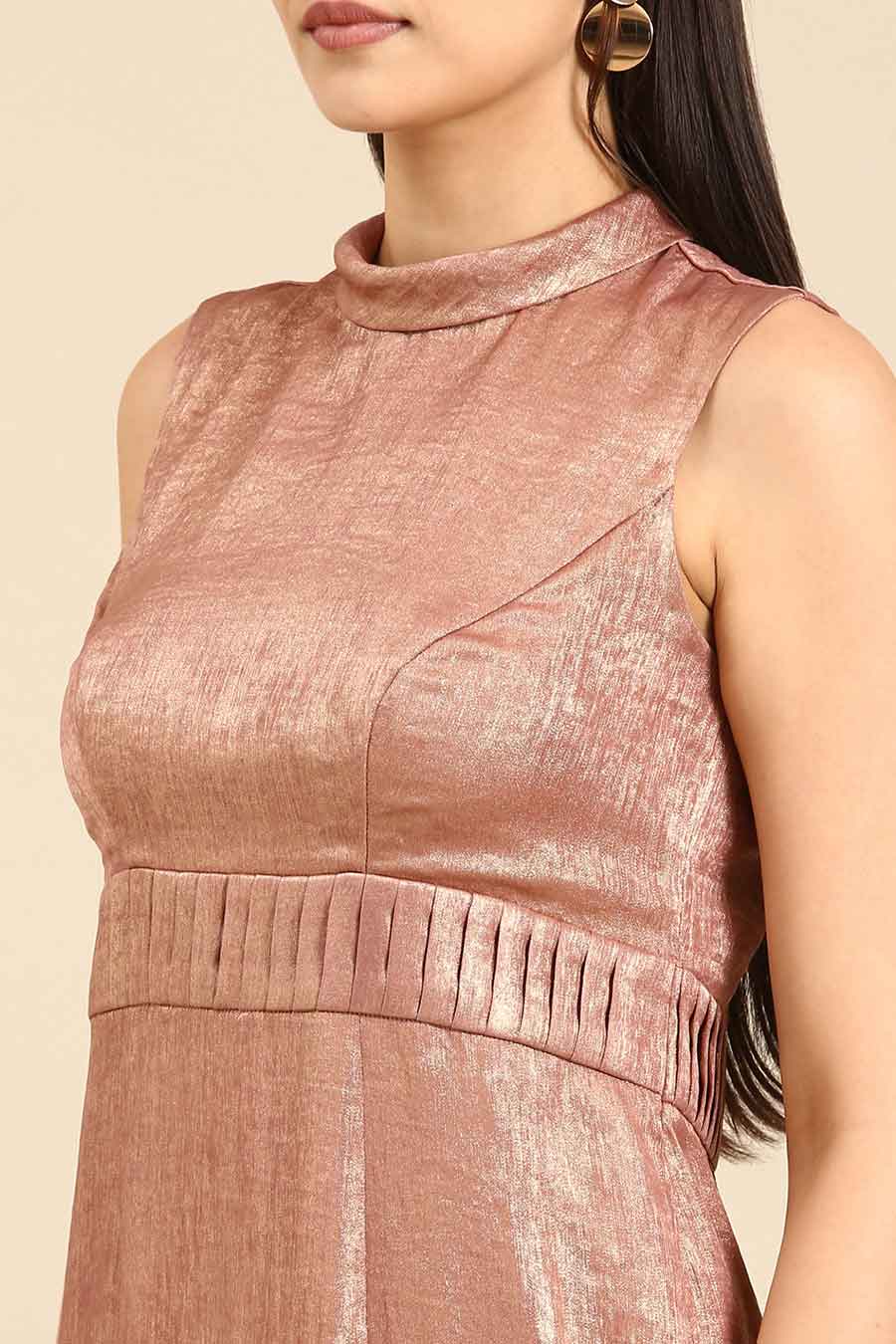 Pink Gold Foil Print Gown Dress