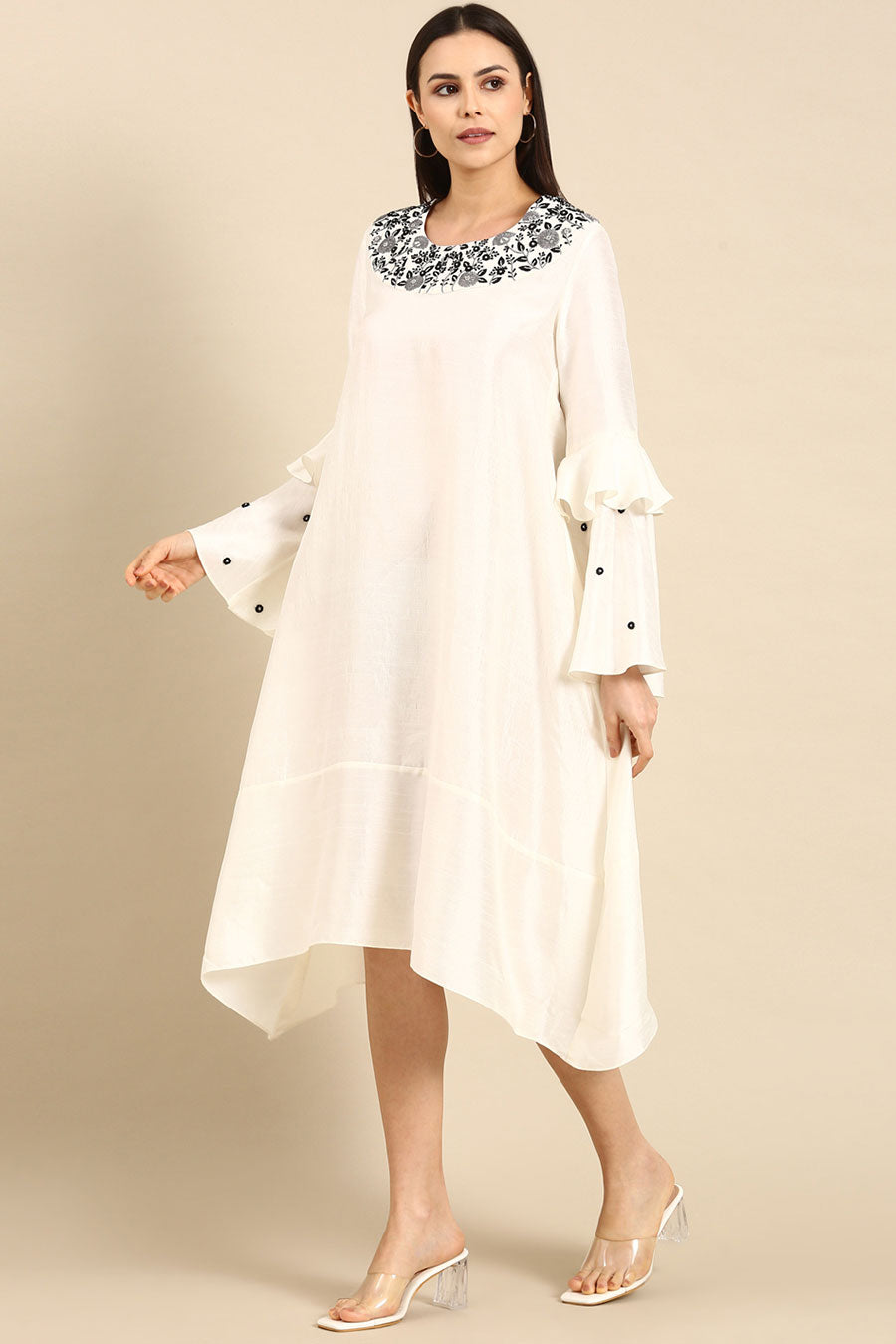 Ivory Silk Embroidered Dress