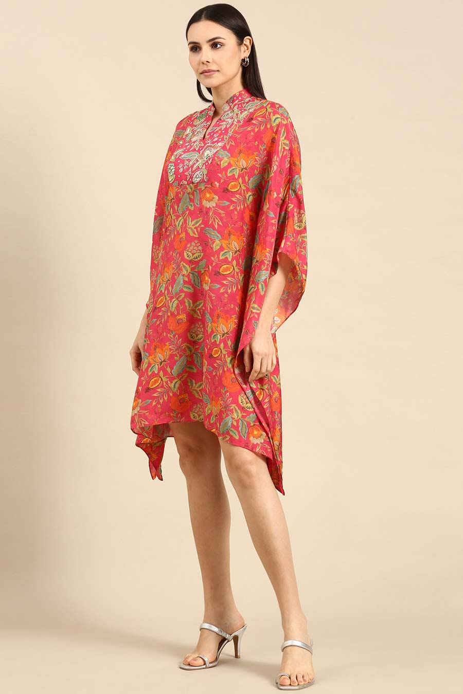 Pink Printed Muslin Kaftan Dress