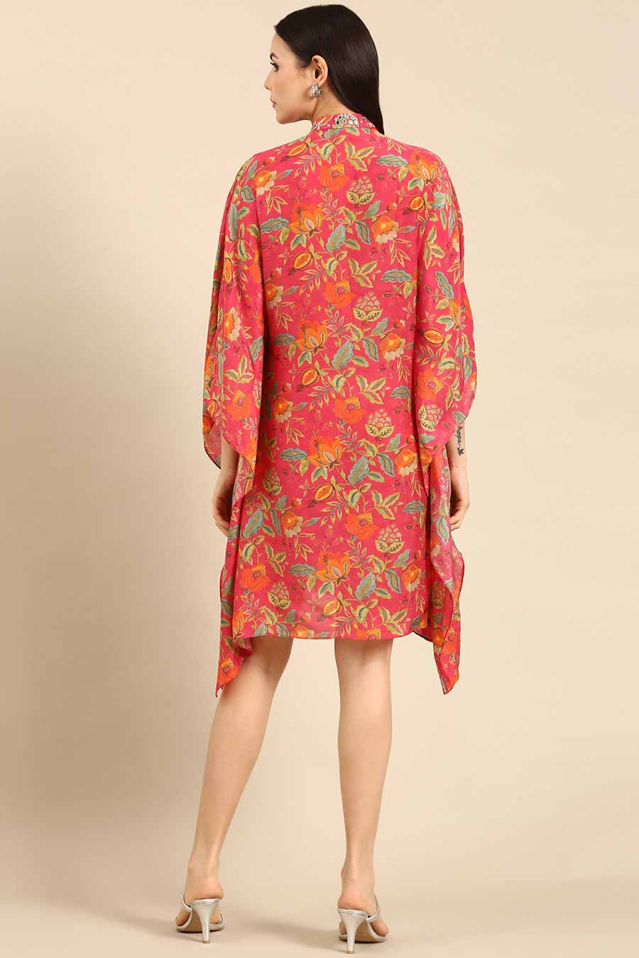 Pink Printed Muslin Kaftan Dress