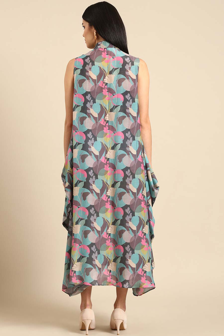 Multicolour Printed Cowl Dress