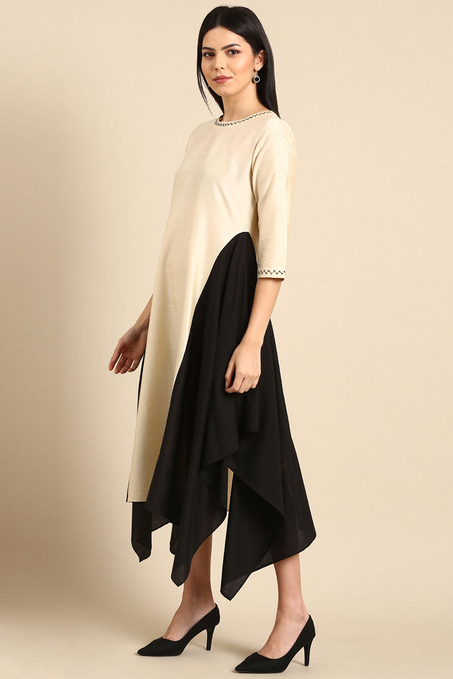 Beige & Black Panel Dress