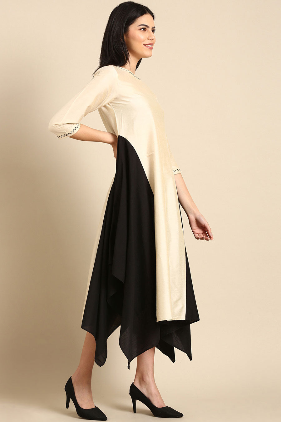 Beige & Black Panel Dress