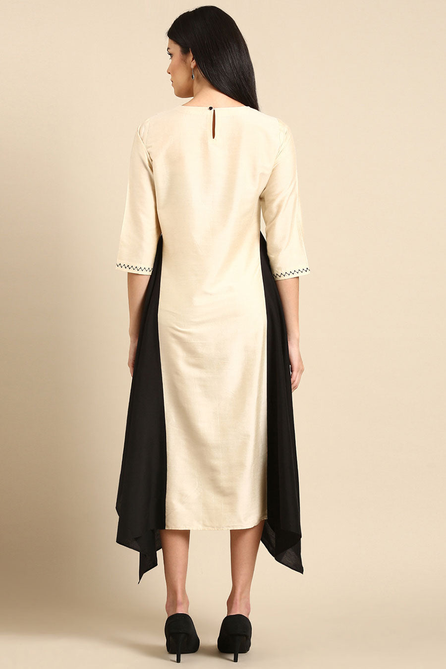 Beige & Black Panel Dress