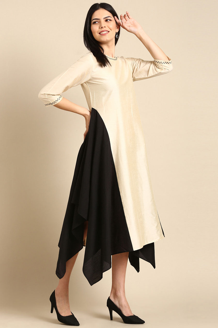 Beige & Black Panel Dress