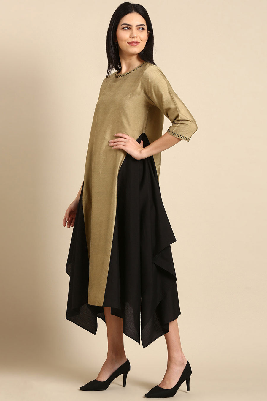 Gold & Black Panel Dress