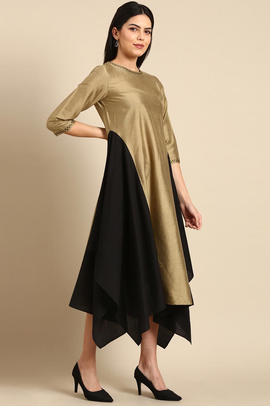Gold & Black Panel Dress