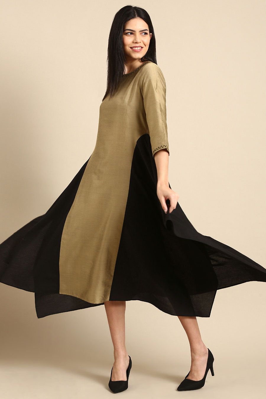 Gold & Black Panel Dress