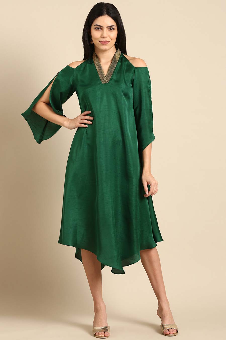 Bottle Green Embroidered Dress