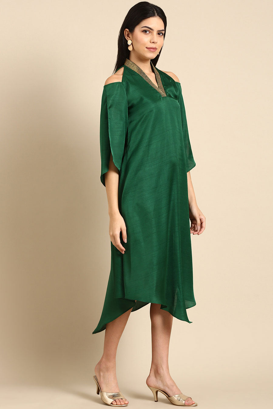 Bottle Green Embroidered Dress