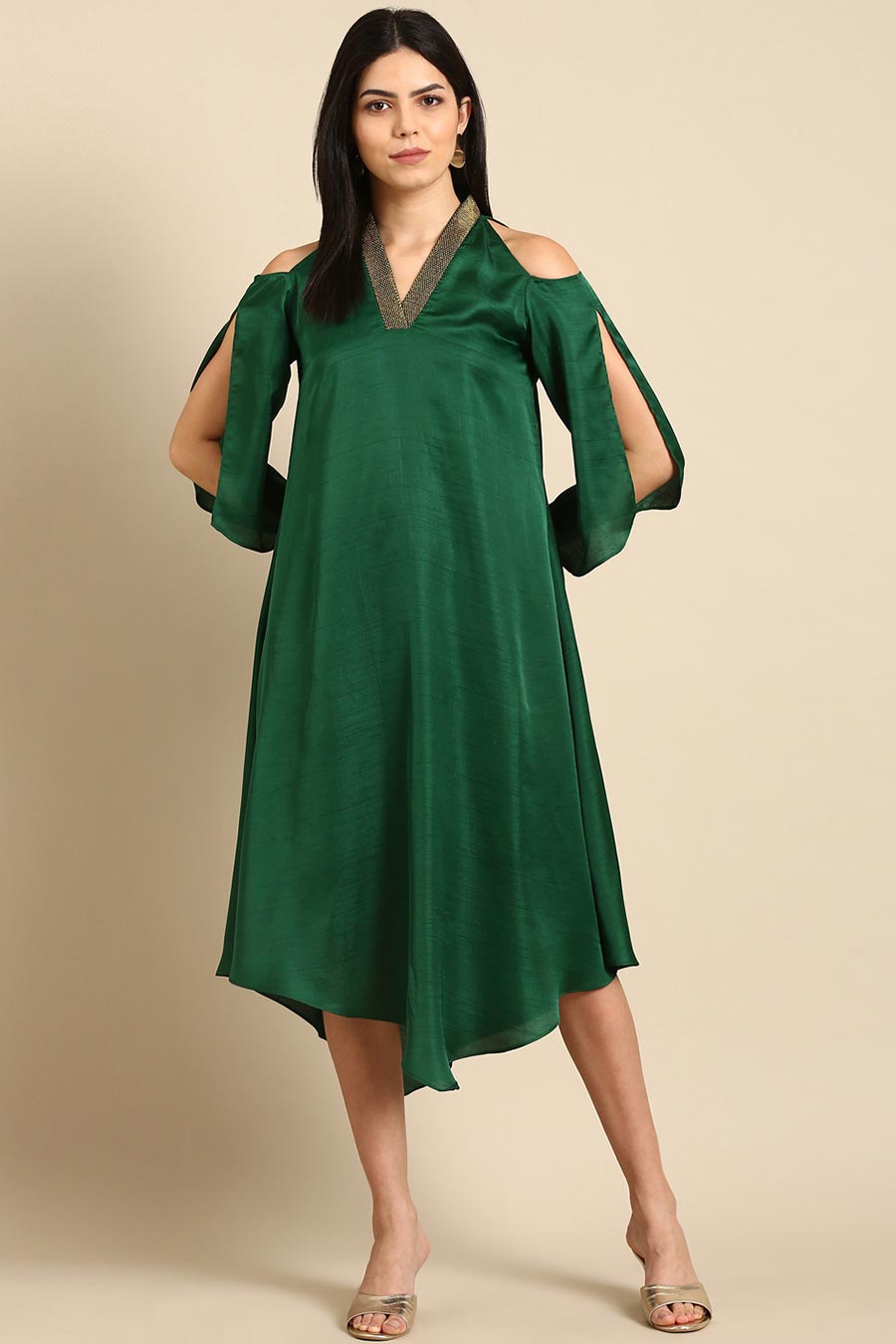 Bottle Green Embroidered Dress