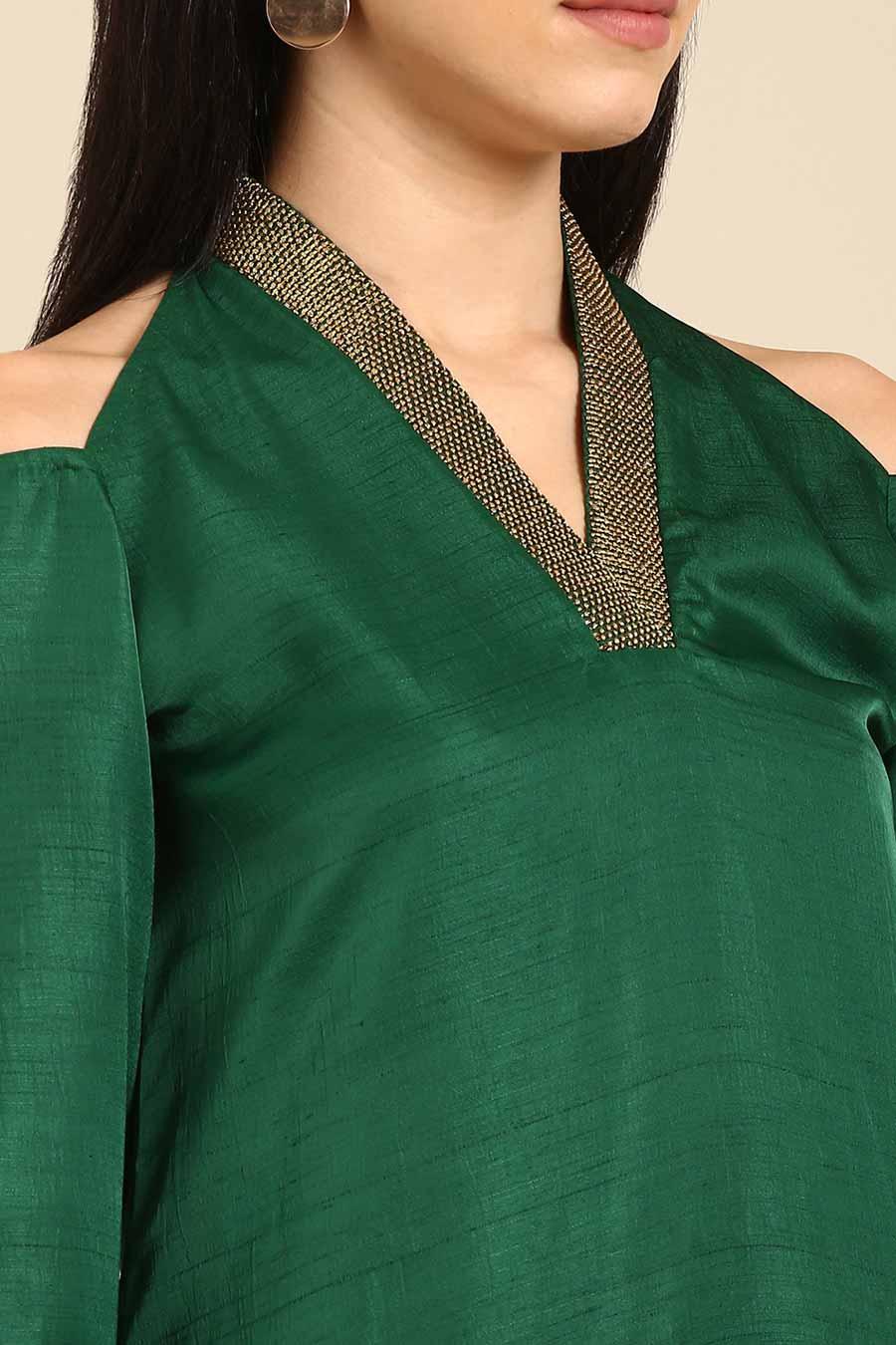 Bottle Green Embroidered Dress