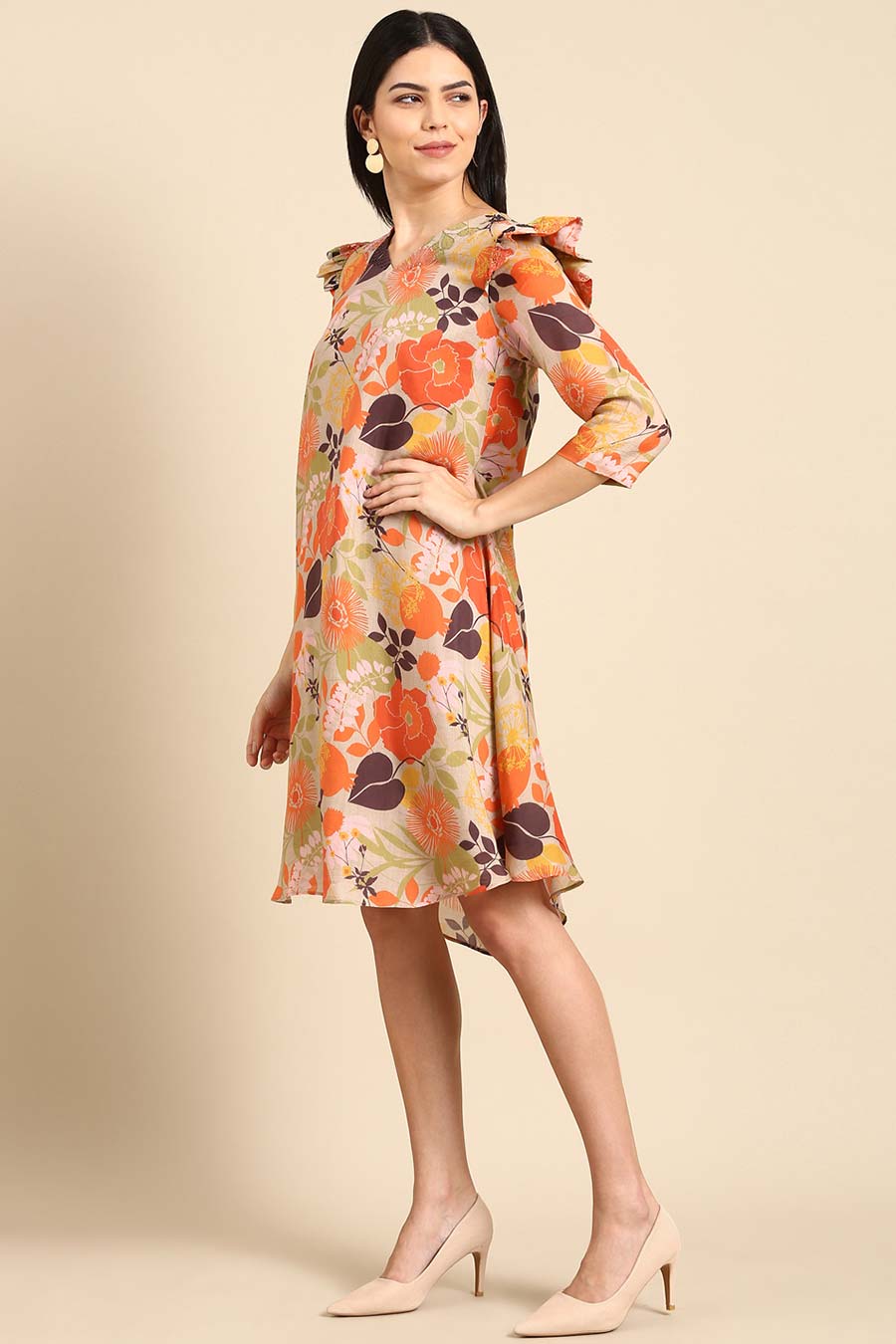 Orange & Beige Printed Dress