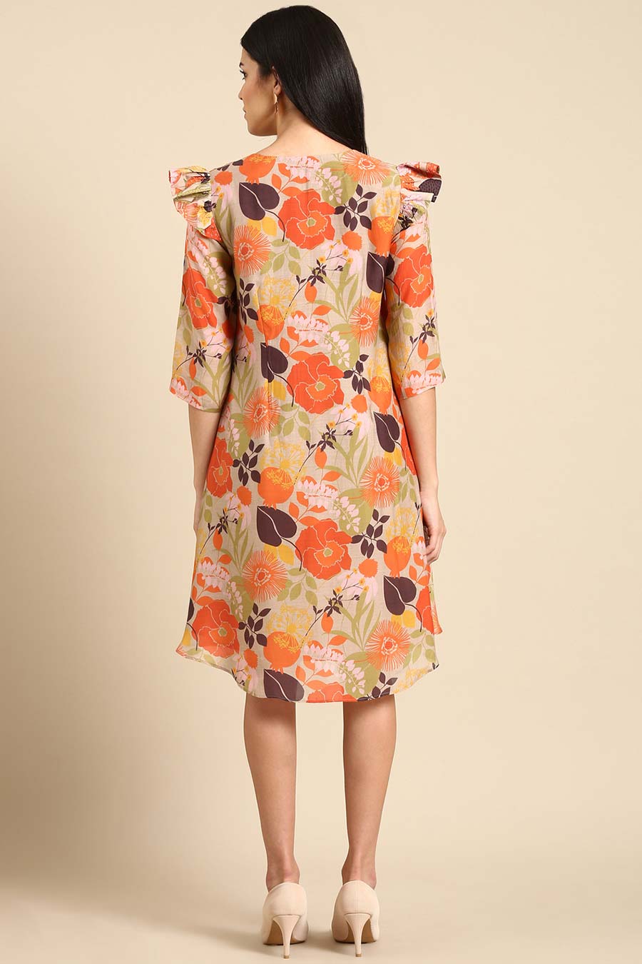 Orange & Beige Printed Dress