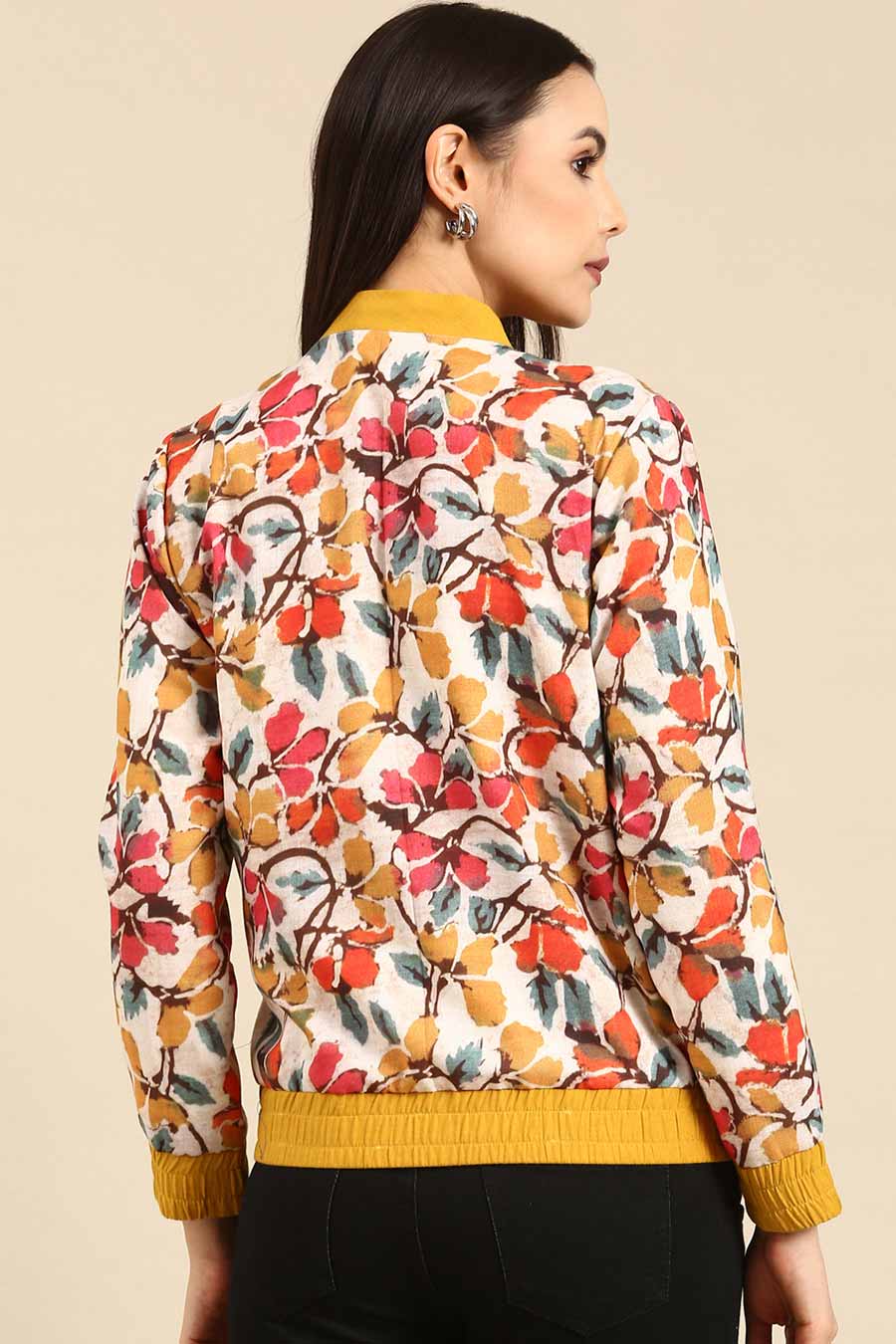 Floral Printed Linen Bomber Jacket