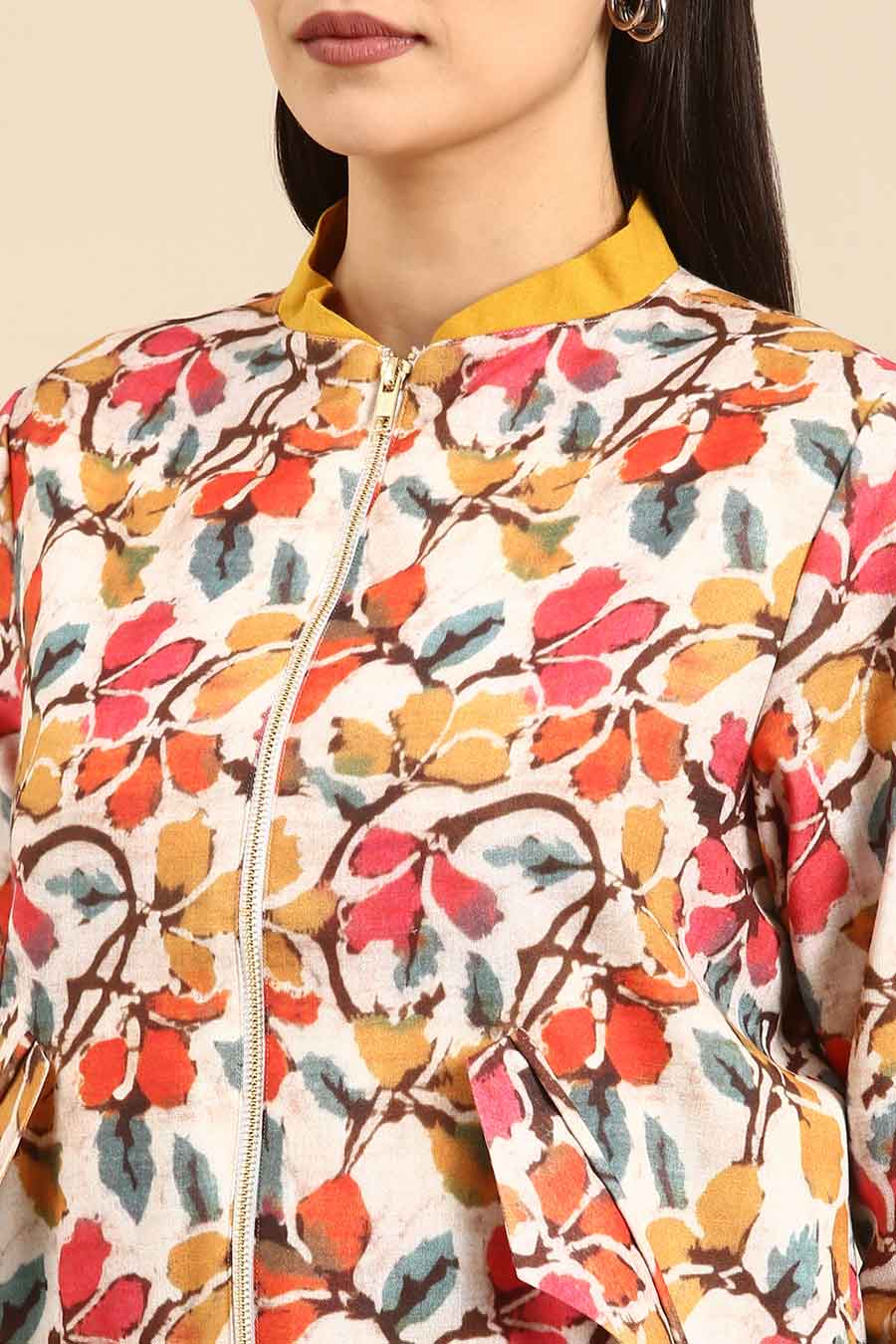 Floral Printed Linen Bomber Jacket