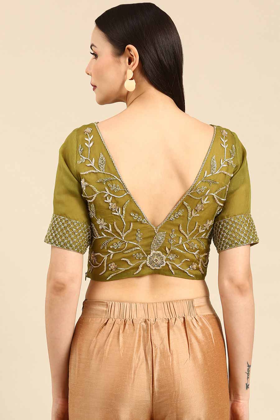 Green Embroidered Organza Blouse