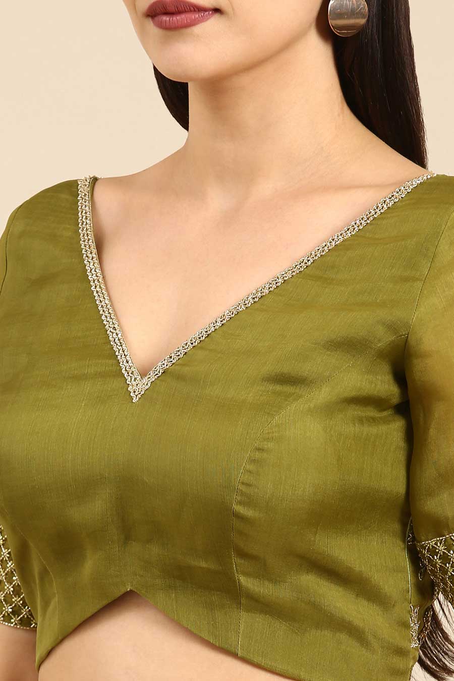 Green Embroidered Organza Blouse