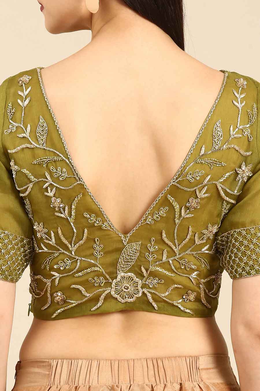 Green Embroidered Organza Blouse