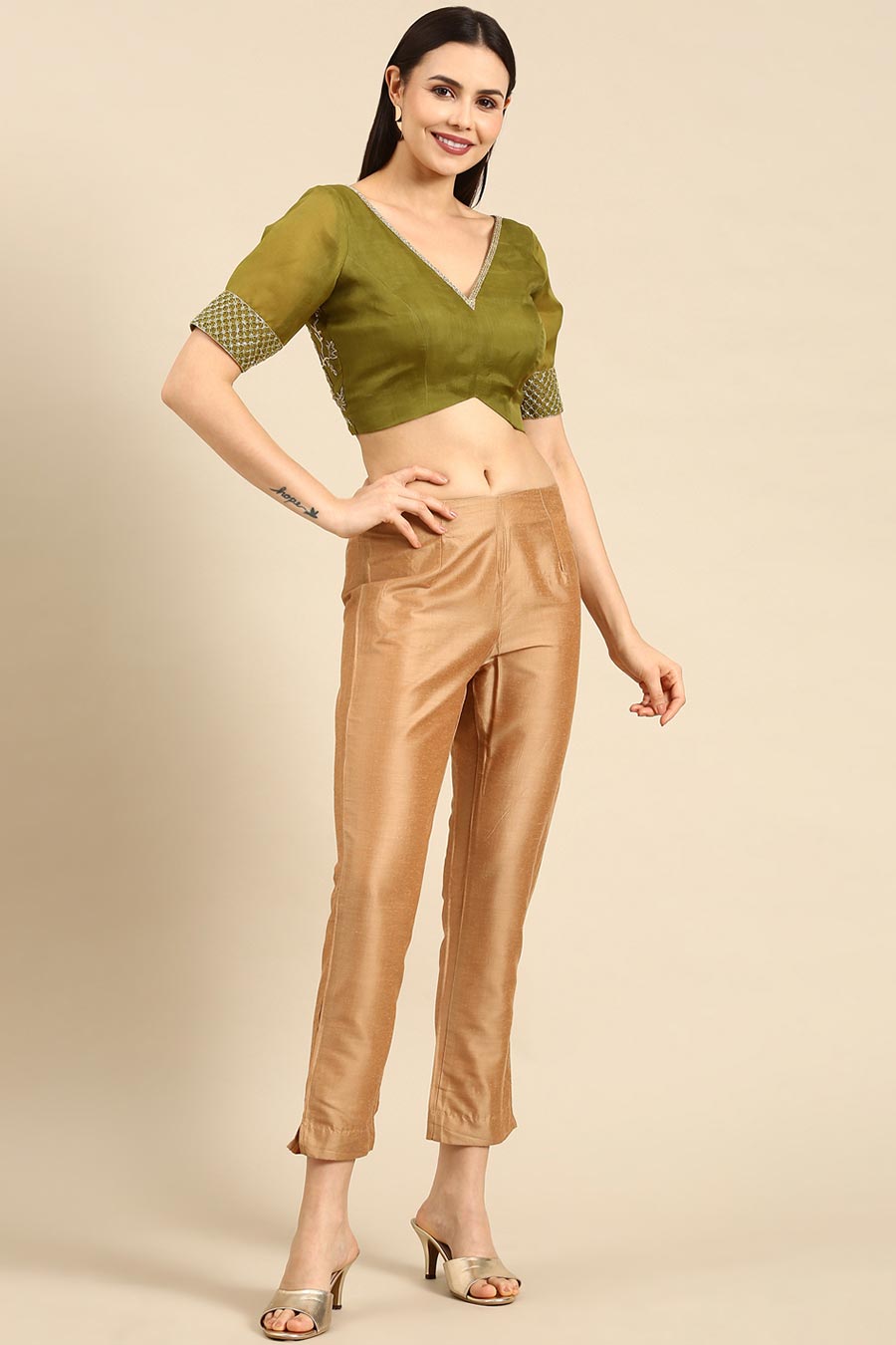 Green Embroidered Organza Blouse