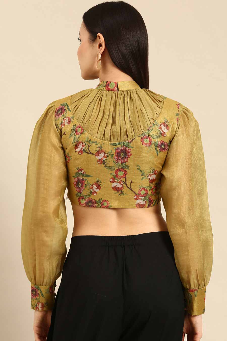 Olive Chanderi Printed Blouse