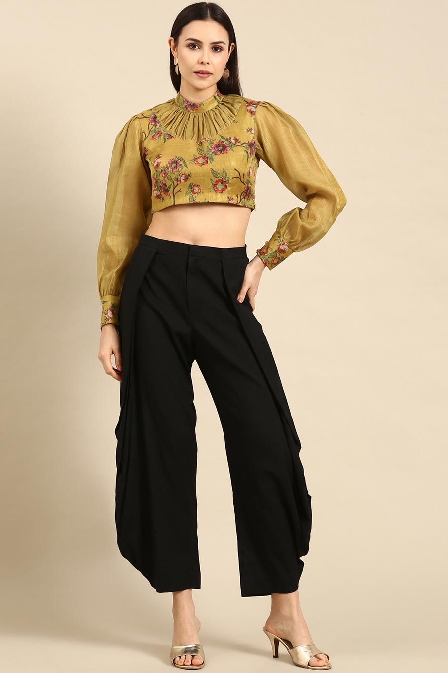 Olive Chanderi Printed Blouse