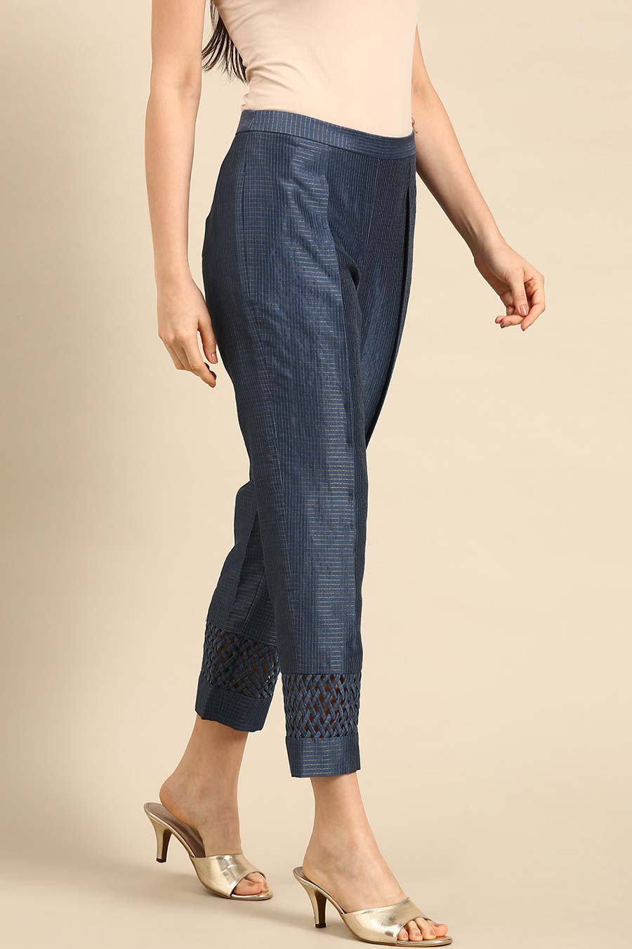 Blue Chanderi Checkered Co-Ord Set