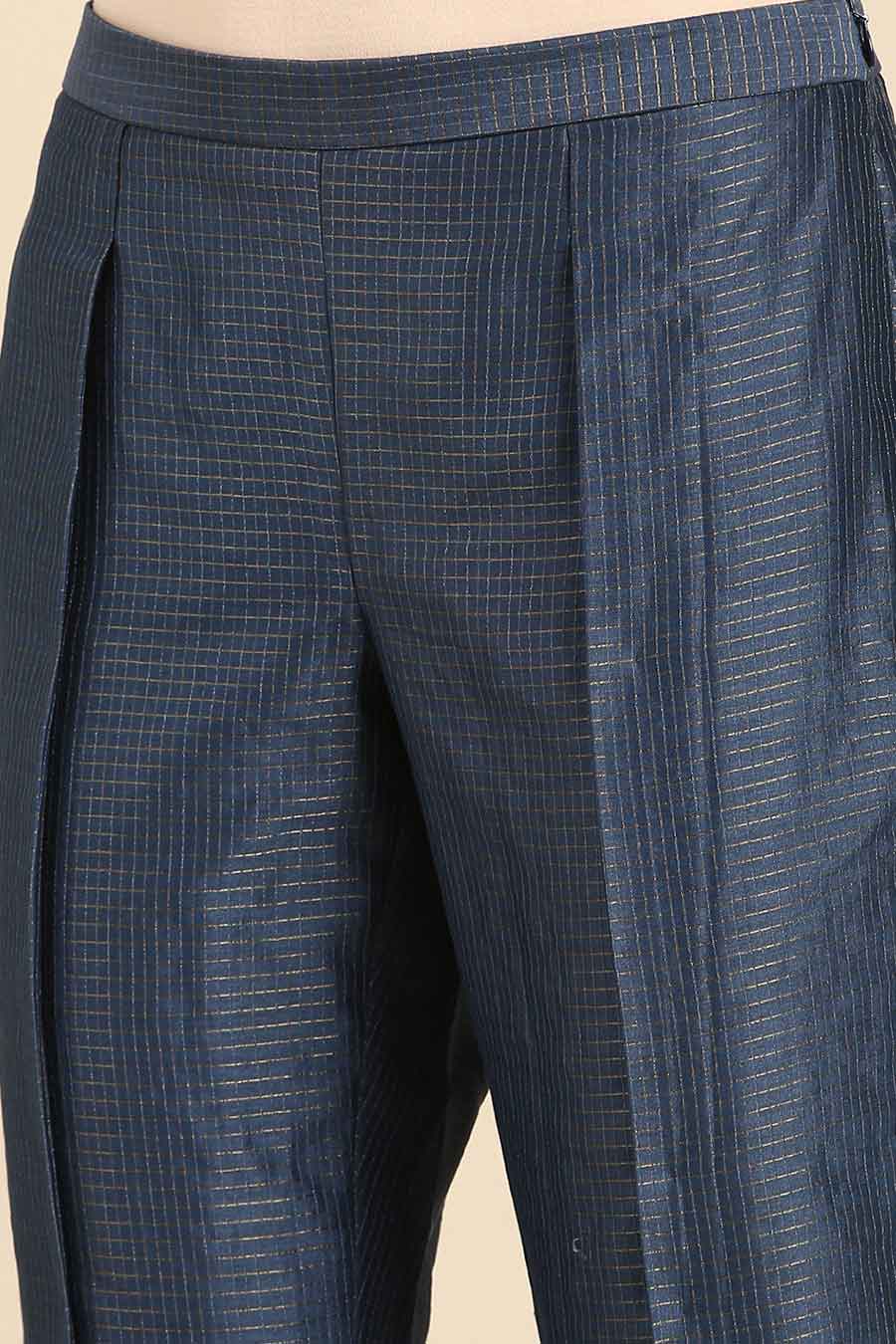 Blue Chanderi Checkered Co-Ord Set