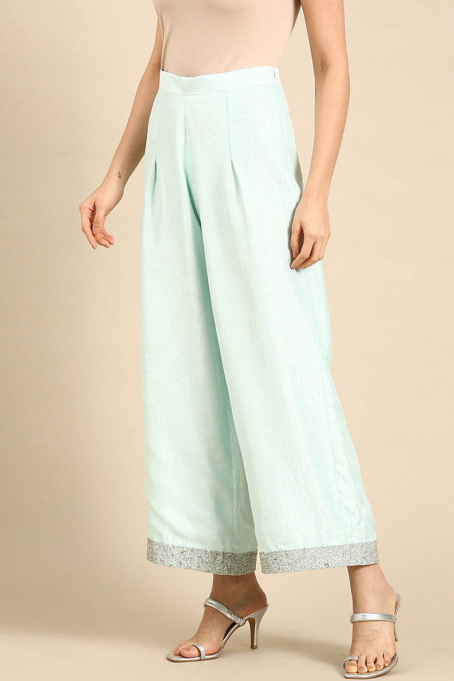 Aqua Blue Silk Asymmetric Co-Ord Set