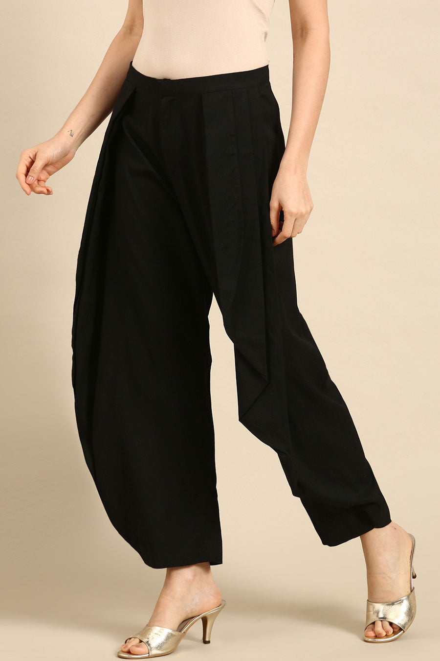 Black Silk Cotton Dhoti Pants