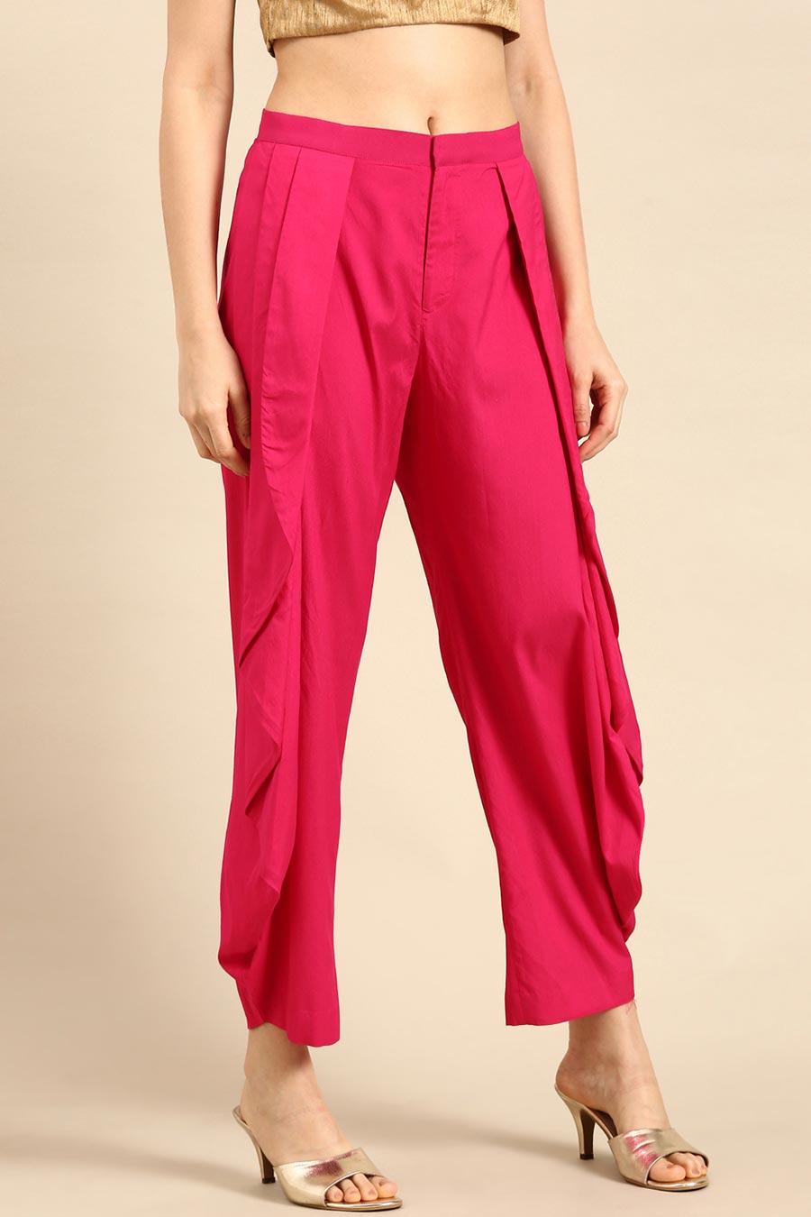 Pink Silk Cotton Dhoti Pants