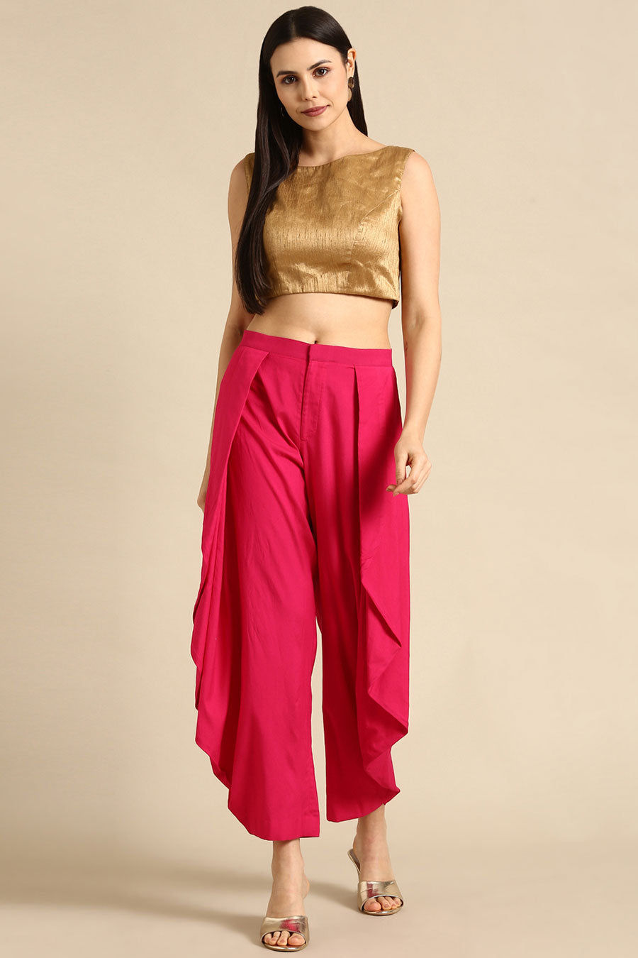 Pink Silk Cotton Dhoti Pants