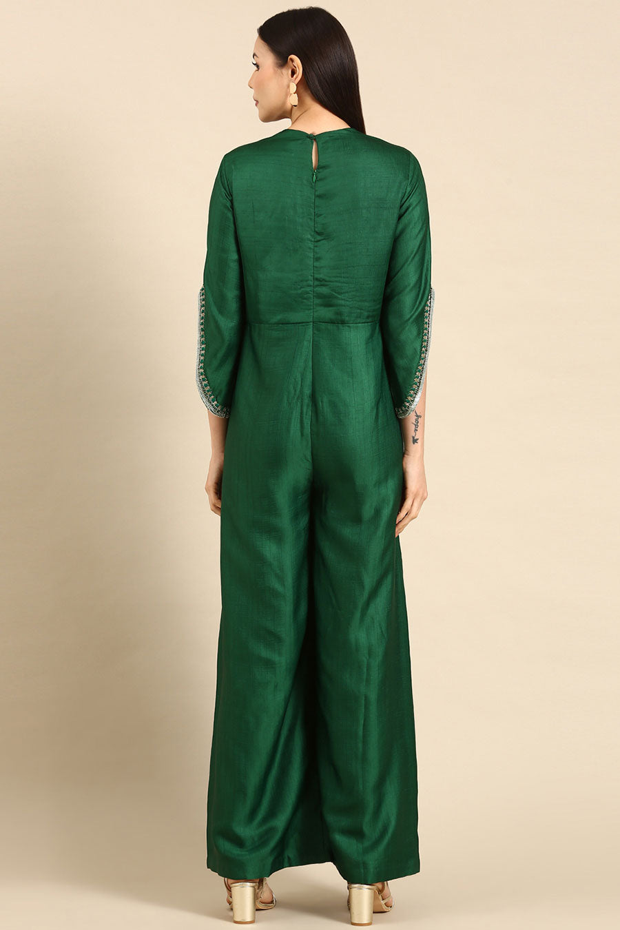 Green Silk Embroidered Jumpsuit