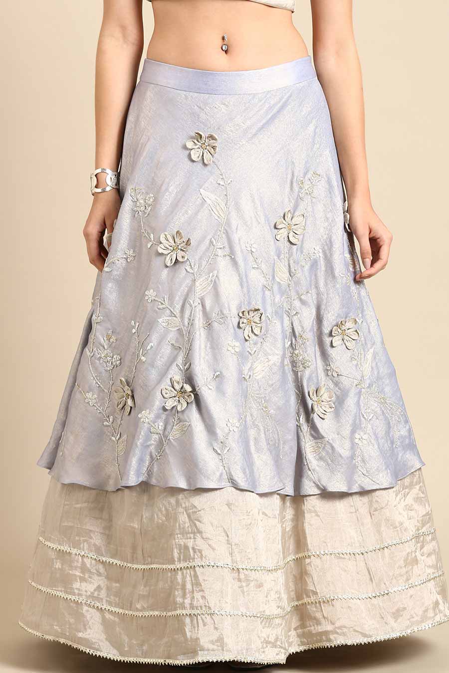 Blue Silver Embroidered Lehenga Skirt