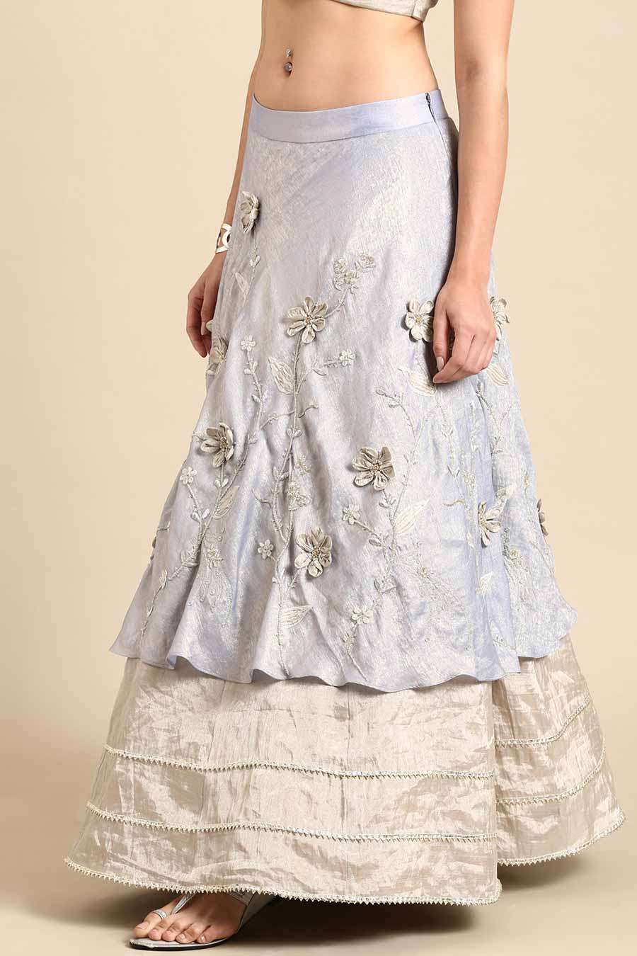 Blue Silver Embroidered Lehenga Skirt