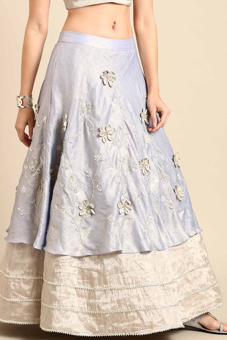 Blue Silver Embroidered Lehenga Skirt