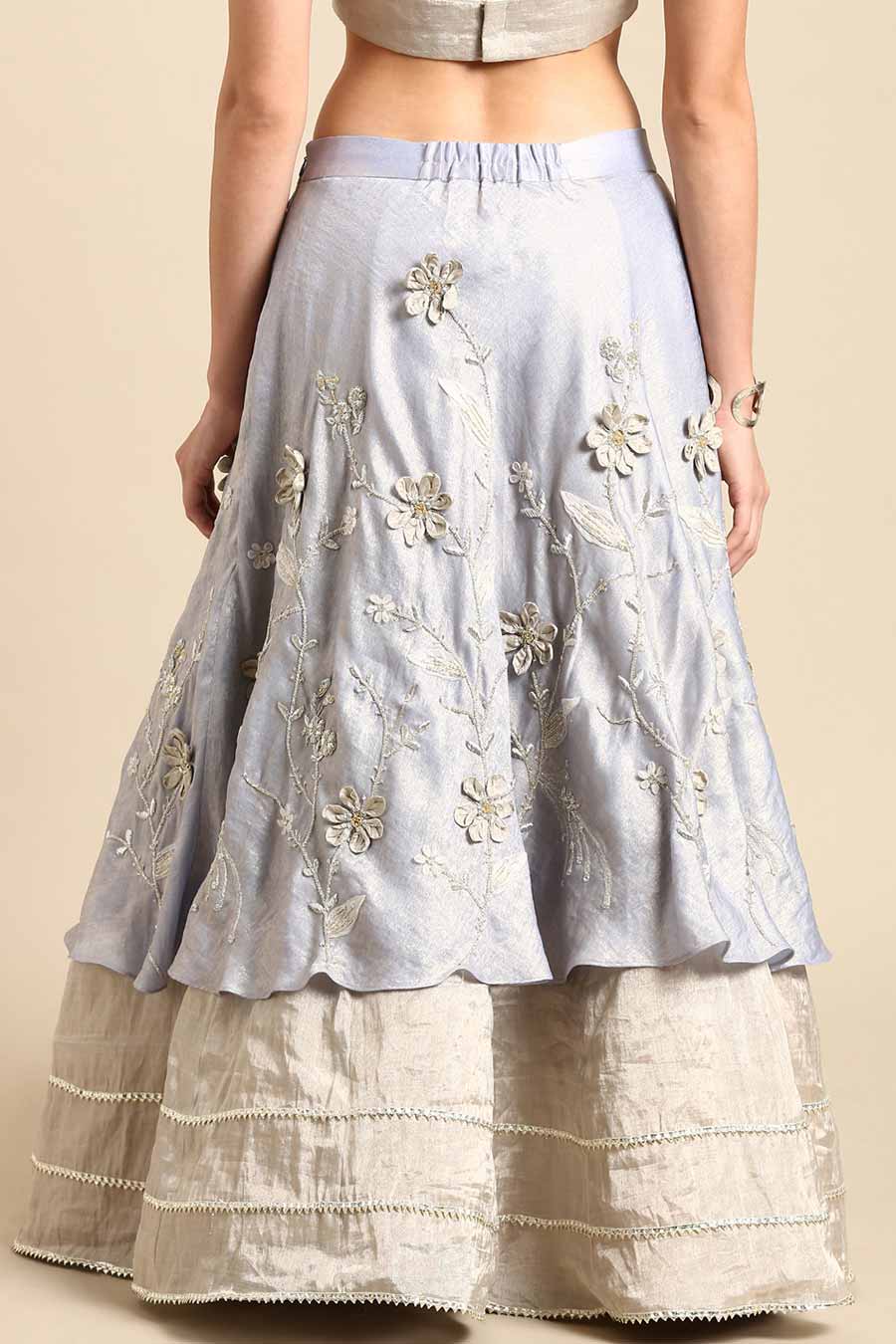 Blue Silver Embroidered Lehenga Skirt