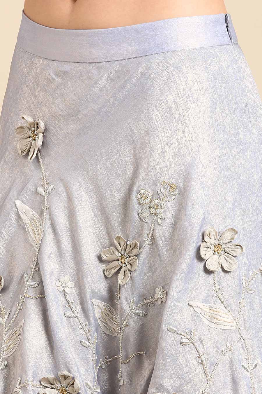 Blue Silver Embroidered Lehenga Skirt