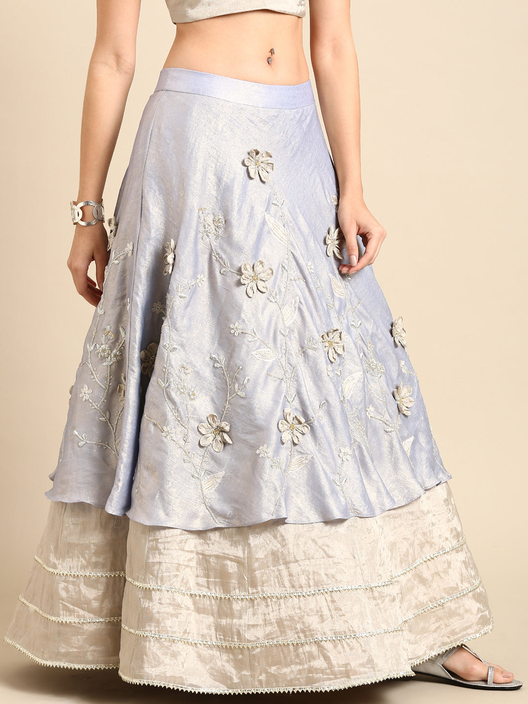 Silver & Blue Embroidered Lehenga Set