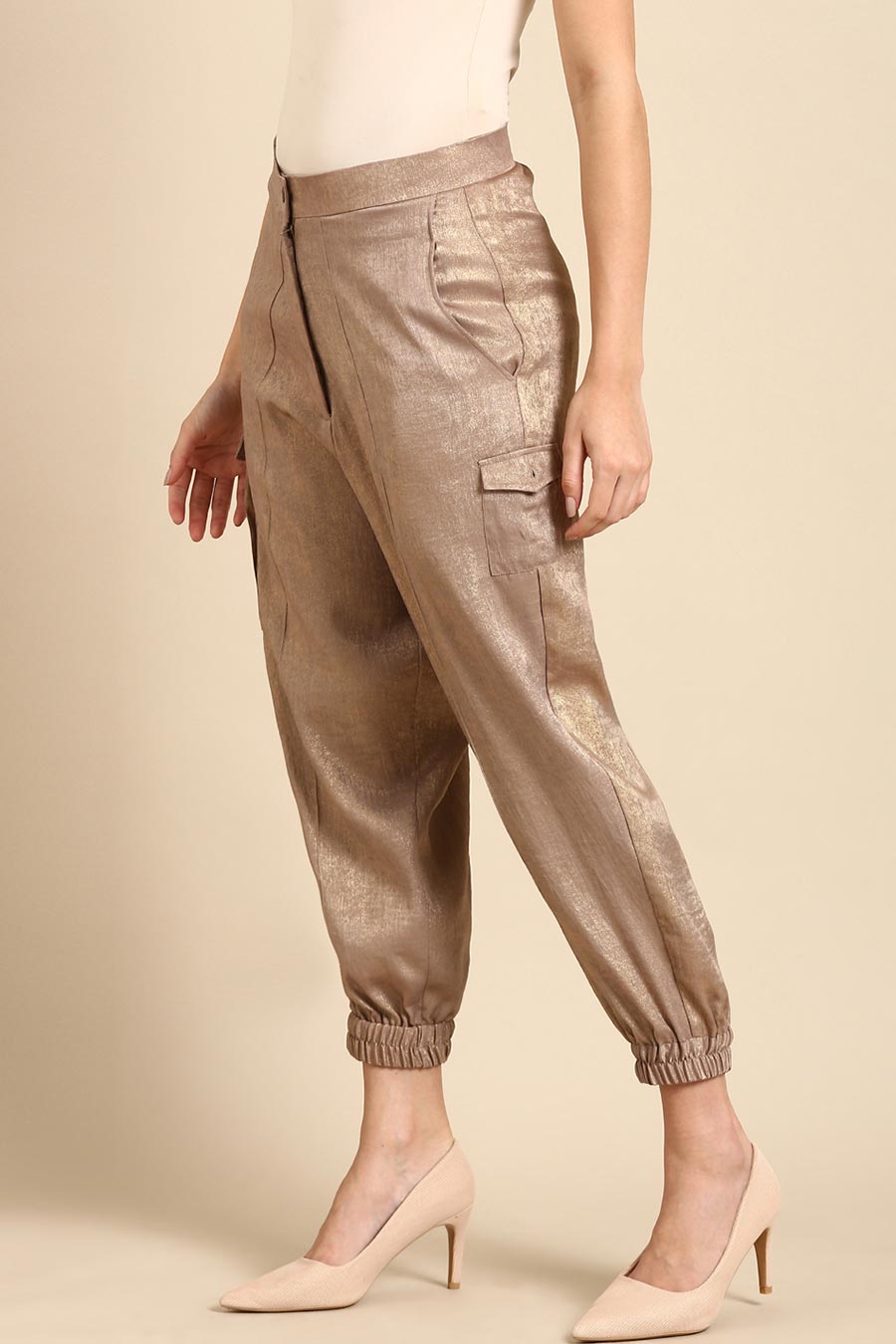 Beige Foil Pant