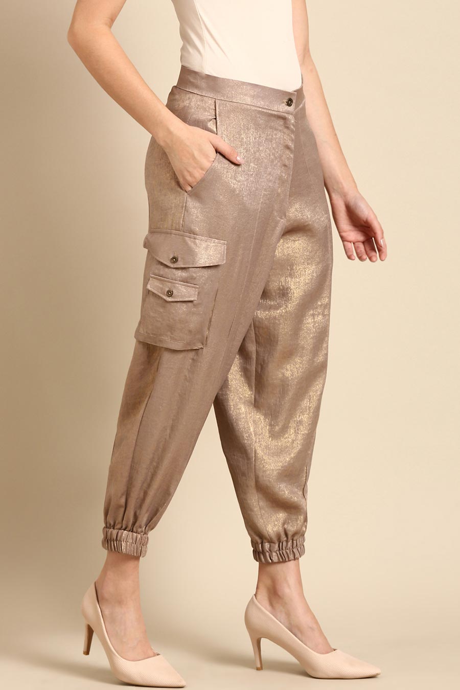 Beige Foil Pant